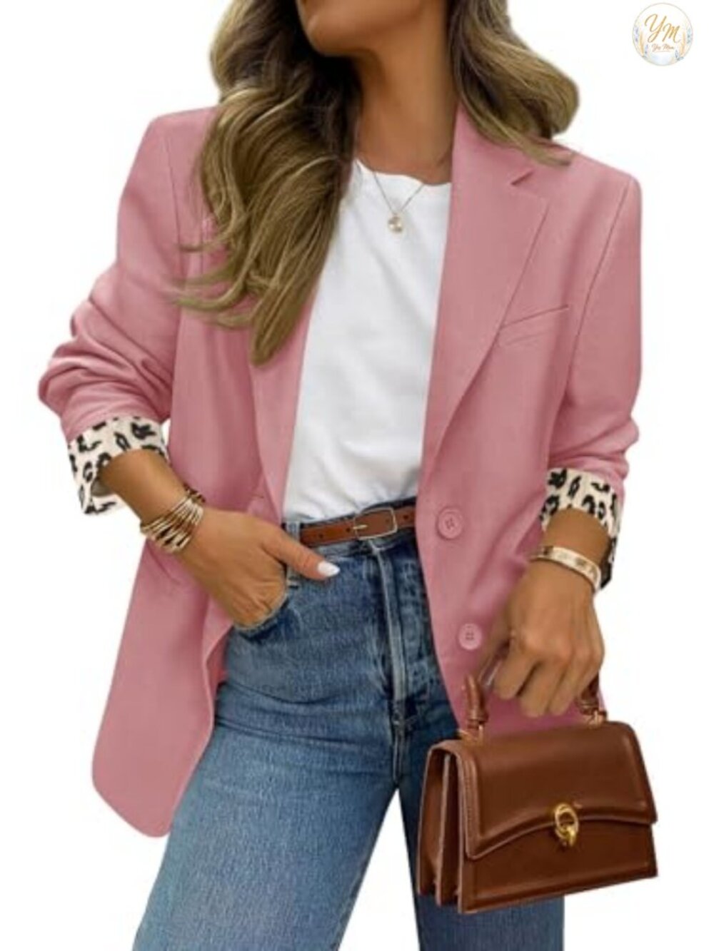 Open Front Leopard Print Blazer Suit Jacket Women Long Sleeve